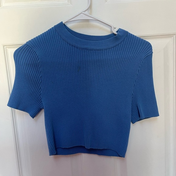 Scout Blue Ribbed Crop T-Shirt - Picture 1 of 4